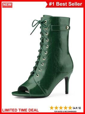 Women's Faux Leather Lace Up Peep Toe Stiletto Heel Ankle Boots